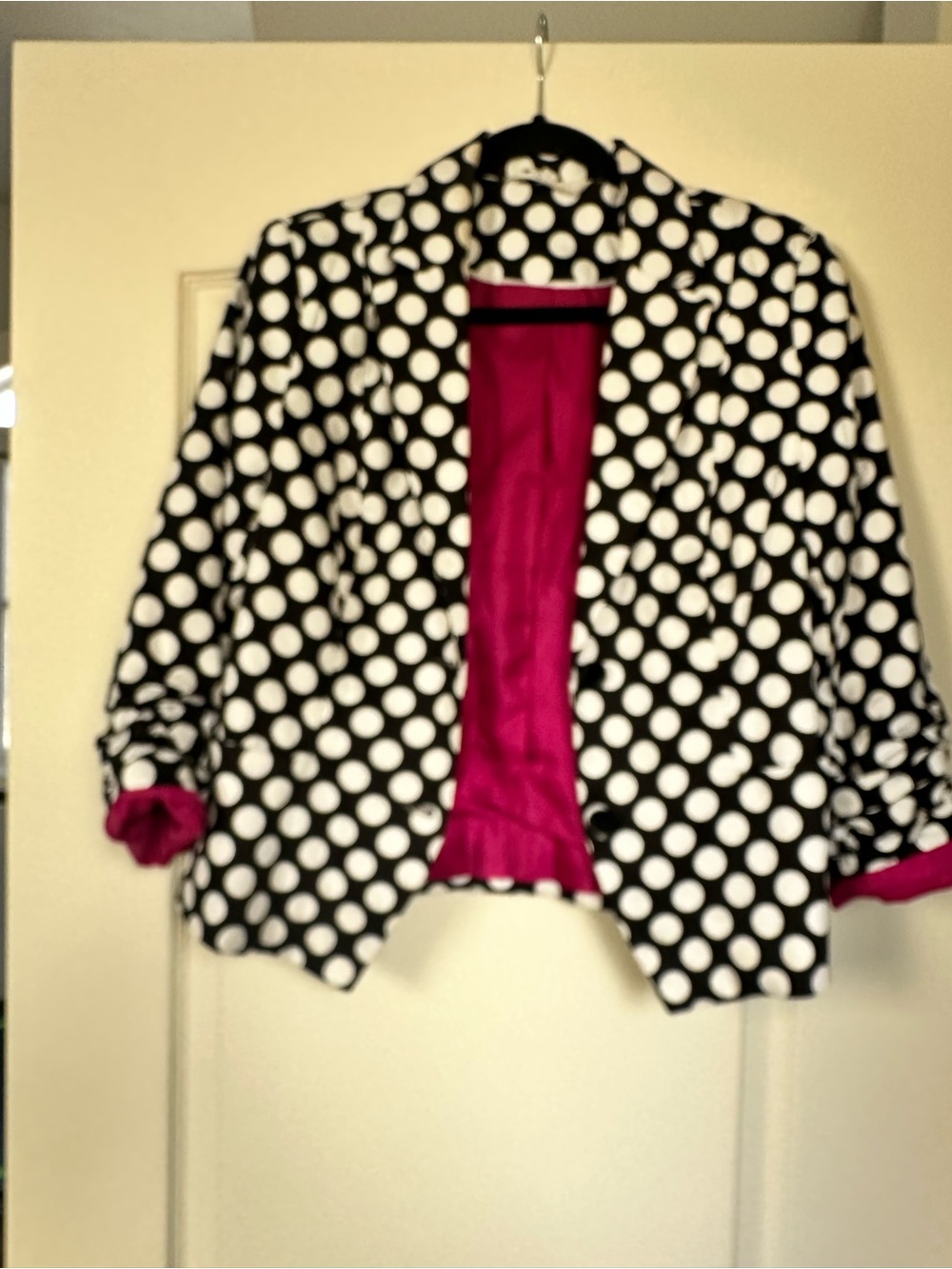 cleo Black & White Polka Dot Blazer with Pink Lining